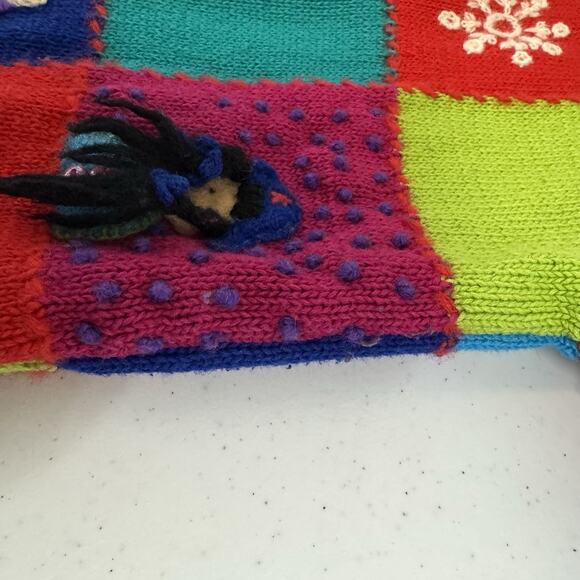 Marisa Christina Christmas Sweater 2000 Women's XL Winter Dolls Colorful Squares - Picture 11 of 11